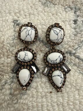 BaubleBar White Marbled Drop Earrings with Bronze Crystal Accents
